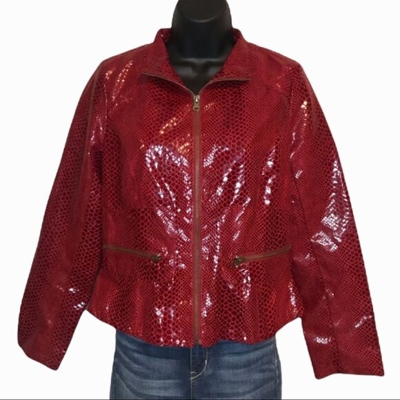 Bagatelle Red Faux Snake Leather Zipper Rocker Motorcycle Jacket - Picture 1 of 6